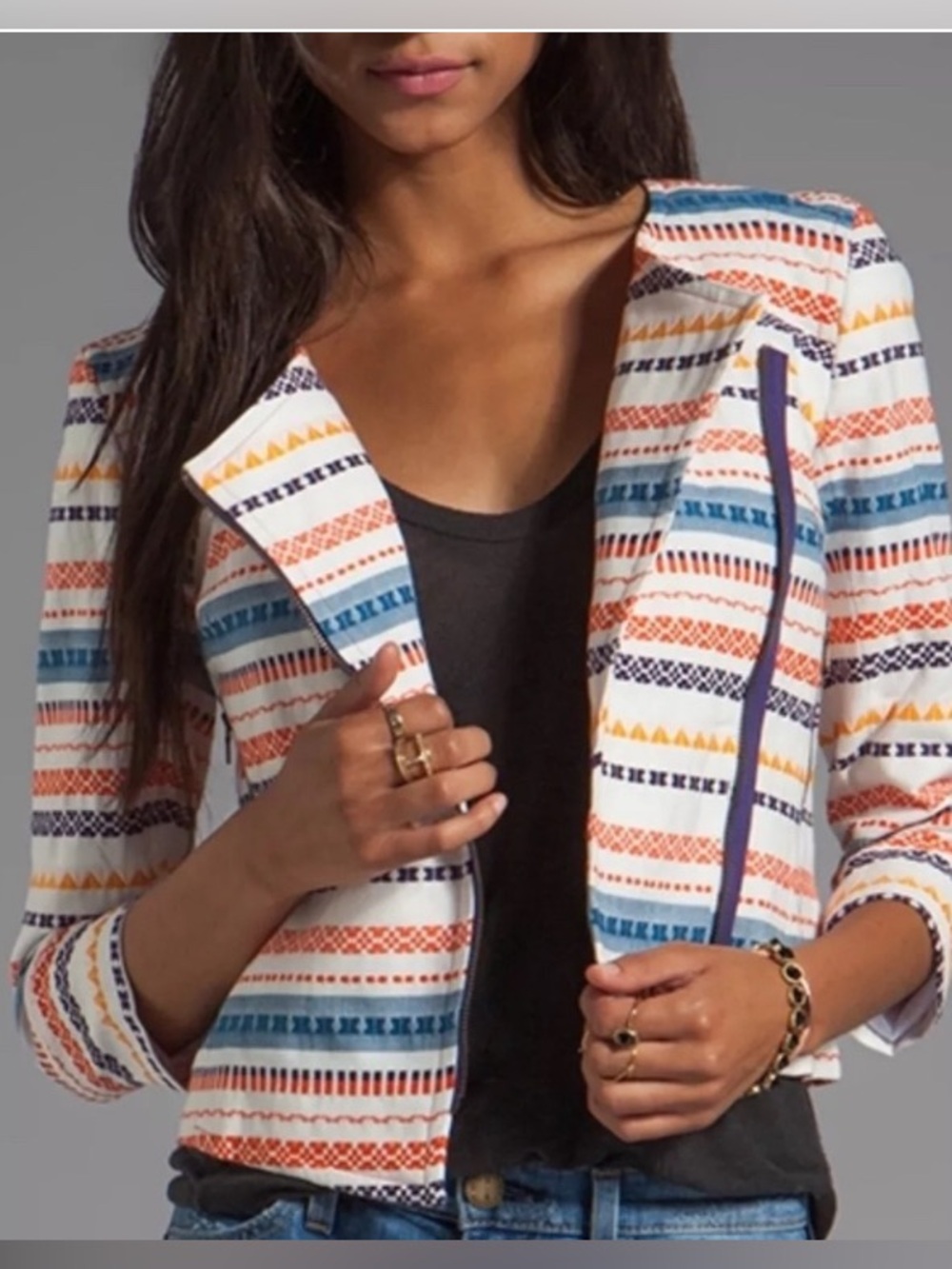 NWT Trina Turk Beatrix Zip Up Embroidered Moto Jacket Asymmetrical 8